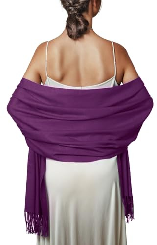 PIOYMEYA Pañuelos Chal Bufanda Mujer Pashmina Morado Estolas Bodas Chale Fiesta Sólido Fulares Foulard Larga Cálida Invierno