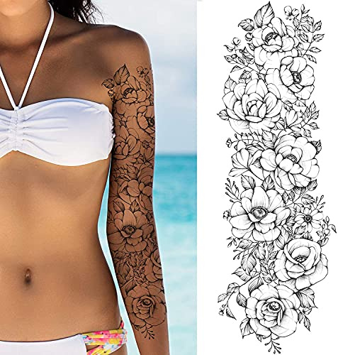 Tatodays Large flower temporary tattoos stick sleeve rose flora flowers adult temporary tattoo sticker transfer female body art realistic waterproof rockstar biker goth temp tattoo legs festival