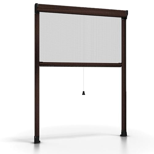 ESTO Insektenschutzrollo für Fenster, verschiedene Größen und Farben, Insektenschutznetz, Einbau für Schiebefenster mit Rolle und Rahmen (160 cm x 160 cm, Eiche)