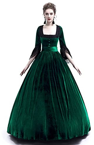 FSFA Longue Robe Gothique pour Femme Victorien Renaissance Costume Robe Gâteau Jupe Dentelle Robe Élégant Slim Fit Robe de Reine Princess Déguisement pour Carnaval Fête Cosplay Costume, Vert, 3XL