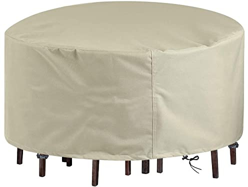 Housse Salon de Jardin,70x120cm(27x47in) Ronde Housse de Protection pour Table Chaise Meubles,Housse Salon de Jardin Exterieur Étanche & Résistant Aux UV Housse Table de Jardin ,Beige