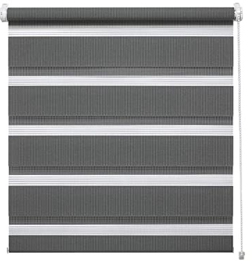 Deco Company, Tenda a Rullo Doppia a Incastro, con Catenella Laterale e Installabile Senza Forare, Bande Trasparenti e Opache, Materiale di Montaggio Incluso, Poliestere, Antracite, 45 x 150 cm