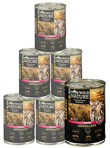 Dehner Wild Nature Katzenfutter Kitten Hügelland, Nassfutter getreidefrei / zuckerfrei, für junge Katzen, Huhn, 6 x 400 g Dose (2.4 kg)