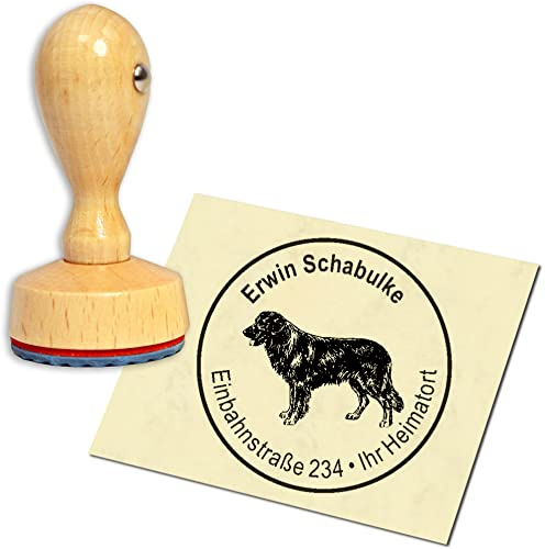 Stempel Adressstempel Holzstempel - Hovawart - rund ∅ 40mm personalisiert als Firmenstempel Namensstempel Bürostempel