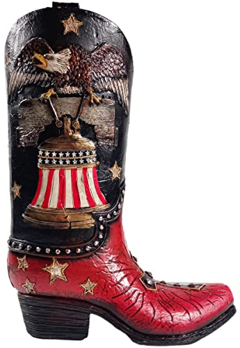 Urbalabs Western Cowboy Boot Vase 9.5 Inch Liberty Bell USA Eagle and Cross Vase Decorative Cowboy Boots Vases Home Office Rustic Decor Country Living Wedding Centerpiece