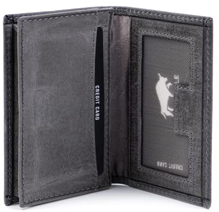 Solo Pelle Visitenkartenetui Leder - Platz für 50 Karten + Mini Geldbörse - 3 Fächer - Visitenkarten Etuis - Geschenk für Damen & Herren in Steingrau