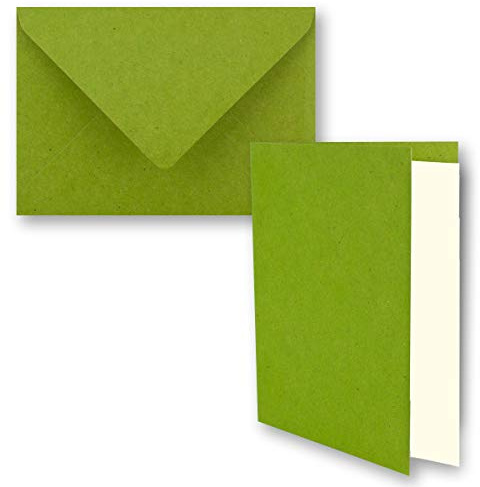 25x hellgrünes Vintage Kraftpapier Falt-Karten SET mit Umschlägen und Einlegern DIN A5-21 x 14,8 cm - hellgrün - Recycling - blanko