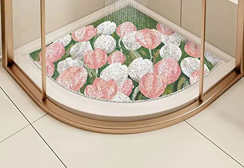 Eck-Duschmatte, Luffa-Badteppich, fächerförmig, gebogener Teppich für Innendusche, Viertelkreis-Badematten mit Ablauf, waschbare Badematte, rutschfest