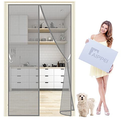 Summer Anti Mosquito Door Curtain, 100x180 cm Insects Bug Mosquito Mesh Curtain, Insect Protection for Balcony Door, Cellar Door, Patio Door, Gray P