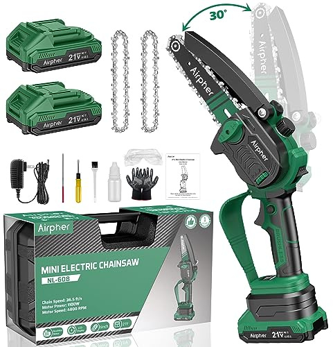 6 Mini Chainsaw 6 Inch, Cordless Power Chain Saws with 2 Batteries and 2 Chains, Portable One-Hand Operation Electric Chainsaw with Safety Lock, Mini Chainsaw for Wood Cutting Tree Trimming