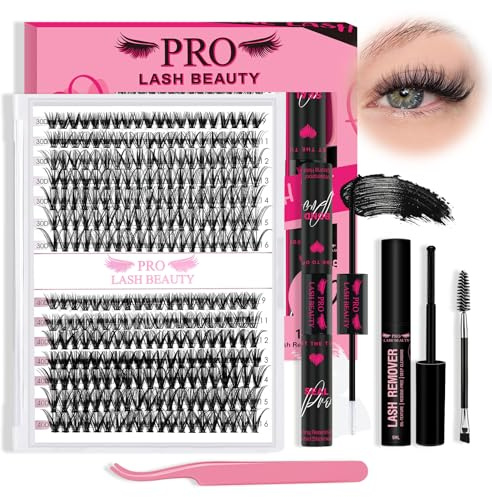 PRO Cluster Lashes Kit 280pcs Lash Clusters 30D+40D Individual Lashes Kit with Lash Bond and Seal Remover Applicator Easy to Apply at Home(30D+40D-9-16mix Kit)
