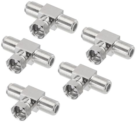 sourcing map 5pcs 3 Way Coaxial Connector F Male to 2 F Female Adapter 75 Ohm RG6 Waterproof for Antenna, TV, Video, Satellite Receiver, Cable Box, VCR, DVD Player