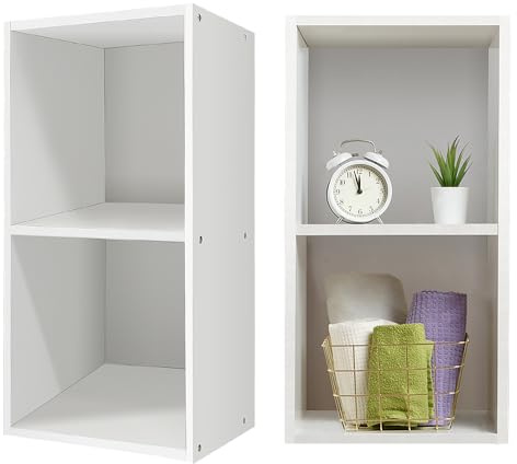 AUTOFU Cube Storage Unit 2 Tier Storage Shelving Unit White Wooden Bookcase and Display Shelf Free Standing Storage Cabinet for Living Room Bedroom Closet Office