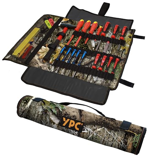 YPC VarioRoll XXL – 62x44cm, 60 Halteschlaufen und Netztasche, Werkzeugtasche rollbar, Messertasche, Werkzeug Rolltasche, Werkzeugrolle, Schraubendreher & Maulschlüssel Tasche leer