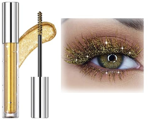 hgerGWW Glitzer Wimperntusche, Glitter Diamond Mascara, Shimmer Mascara, Sparkle Diamond Shining Mascara, Langanhaltend und Wasserfest Mascara für extremes Volumen & Lange Wimpern (Golden)