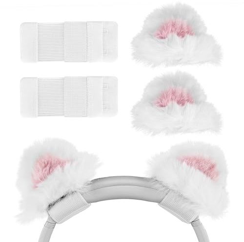 Geekria NOVA Headphones Cat Ear Attachment Compatible with Most Gaming, Over-Ear and On-Ear Headsets, Universal Fit with Adjustable Straps (White Pink)