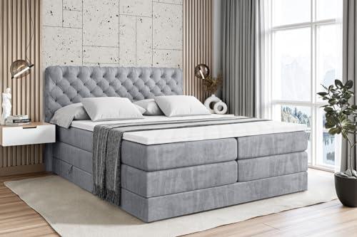 ALTDECOR Boxspringbett mit Matratze und Lattenrost, Topper, Polsterbett mit Bettkasten, Bett mit Stauraum H3- und H4- Matratze, Doppelbett, Springboxbett - BOXI8 King - 120x200 - Grau Monolith 84