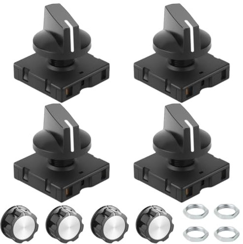 Xiatiaosann 4 Pcs Rotary Switch 13A-125V/10A-250V 4-Position 3-Speed Universal Selector Latching Switches for Electrical Projects, Heater, with Knob Cap