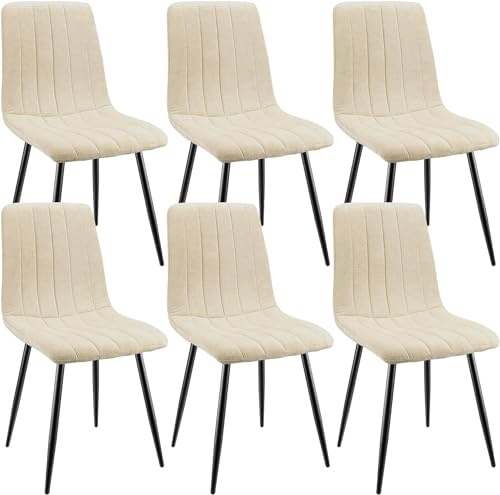 JIJIAN Esszimmerstühle 6er Set, Küchenstühle mit Leinen, Beige | Stühle Esszimmer mit Schwarzen Metallbeinen, Bis 120 kg Belastbar, Moderne Polsterstühle für Esszimmer Wohnzimmer Küche