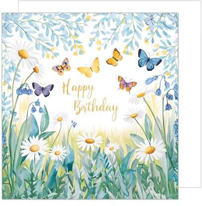 Edition Seidel Premium quadratische Geburtstagskarte mit Umschlag. Glückwunschkarte Happy Birthday Billet Karte für Freundin Frau Kind Blumen Schmetterling (GQ322 SW024)