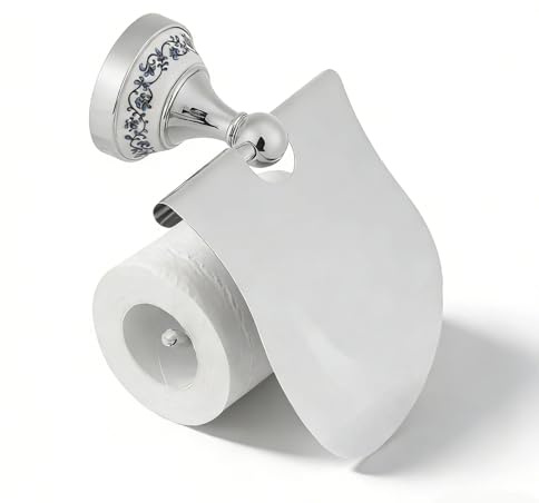 Cyrank Portarrollos De Papel Higiénico para Baño con Tapa, Portarrollos De Papel Higiénico De Latón Vintage Montado En La Pared Soporte para Almacenamiento De Rollos De Papel Higiénico Estante(Plata)