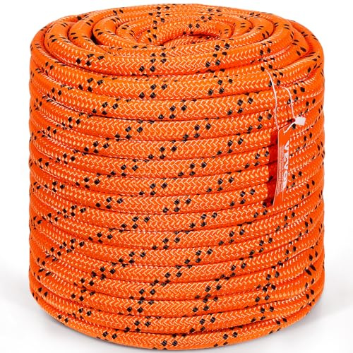 VEVOR Corde en Polyester Double tressé, 19 mm x 67,06 m, Corde d'escalade en Plein air, 24 brins, résistance à la Rupture de 88,96 KN, pour randonnée, Camping, balançoire, Sauvetage, Orange et Noir