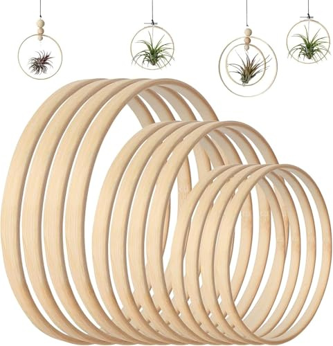 holzring,holzringe,holzringe zum basteln,Holz Bambus Floral Hoop,12 Stück 4 Größen Kranz Makramee Craft Hoop Ringe ,für DIY Hochzeit Kranz Dekor, Traumfänger,Wandbehang Handwerk (15/20/25/30cm)