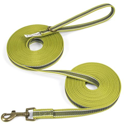 Wisedog Schleppleine für Hunde mit Reflektierenden Streifen Grün 10m | Hochwertiges Nylon- & Latex-Material, griffig bei Nässe, Reflektorstreifen, 360°-Karabiner, O-Ring, robust