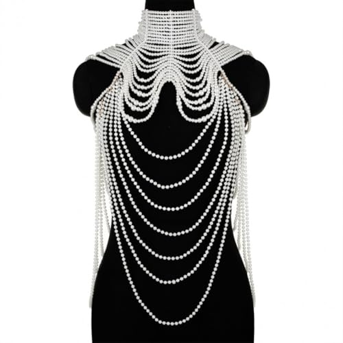 HiyyFloy Collana con Catena per Il Corpo con Perle Collana con Spalla alla Moda Reggiseno con Catena di Perle Simulata Multistrato Gioielli per Il Corpo per Abiti Ballo per Feste in Costume