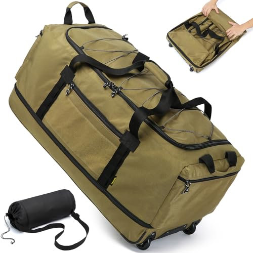 Laripwit Faltbare Reisetasche mit Rollen Groß XXL 130-170L Erweiterbare Wochenend Handgepäck Tasche mit Rädern Herren Damen Rolltasche mit Extra Volumen für Camping Urlaub 36''/90cm, Braun