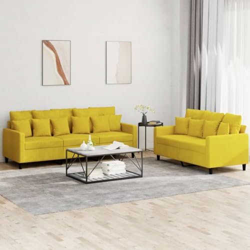 Homgoday 2-TLG. Sofagarnitur mit Kissen Wohnzimmersofa Loungesofa Sofa Couch Couchgarnitur Gästesofa Moderner Doppelsofa Sitzmöbel für Wohnzimmer Schlafzimmer Büro Gelb Samt