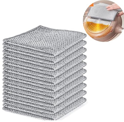 10 Pcs Wire Dishwashing Cloths for Wet and Dry, 20x20cm Non-Scratch Scrubbing Wire Dishcloth, Kitchen Wire Dishwashing Rags, Multipurpose Wire Dishwashing Rags, Reusable Wire Dish Cloth for Dish, Sink