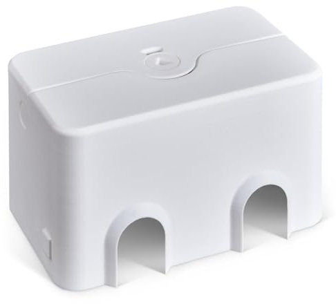 PlugMinder: Lockable Double Socket Cover with 4 depths for larger transformer plugs. Depths 28mm/38mm/58mm/80mm. (White/White, 80mm deep)