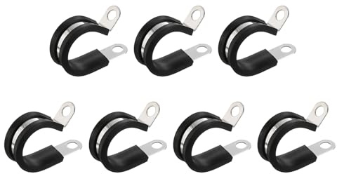 sourcing map 7pcs 304 Stainless Steel Cable Clamps 7/8 Inch Rubber Cushioned Insulated Clamp Metal Loop Pipe Clamp for Tube Pipe Wire Cord Installation