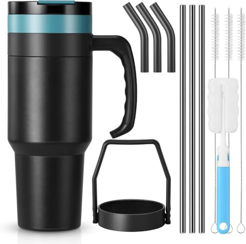 Homealexa Gobelet isotherme de 1182 ml - Tasse à café à emporter avec couvercle et paille - En acier inoxydable - Idéal pour boissons chaudes et froides, café, thé, tasse de voiture