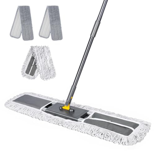 Fregona Grande Plana, Masthome Mopa con 152 cm Mango Ajustable, Mopa Industrial con 3 Almohadillas Reutilizables Algodón y Microfibra para Madera Dura, Azulejos