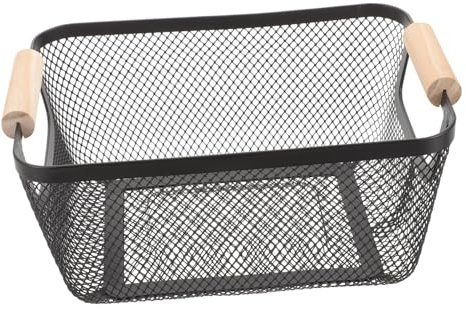 Cabilock Metal Mesh Basket Storage for Shelves Vegetable Storage Mesh Storage Basket Thin Wire Basket Chrome Wire Storage Bins Kitchens Wire Organizer Wrought Iron Black