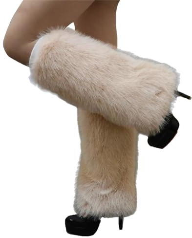 Watreketal Beinstulpen, Plüsch-Beinstulpen für Damen, gemütliche Winterstiefelaufsätze, Manschetten, thermisch, warm, flauschig, Fußbedeckungen, Fußlose Socken, Khaki, 25 cm, One size