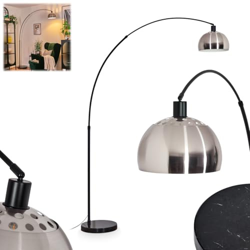 HOFSTEIN Stehleuchte Baloca, Stehlampe aus Metall in Schwarz/Nickel-matt/Weiß mit Marmorfuß, verstellbare Leuchte im Vintage-Design, Lichteffekt u. Fußschalter, E27, Wohnzimmer, Schlafzimmer, Büro
