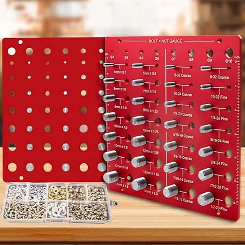 Nut and Bolt Thread Checker, Metric and Standard Thread Gauge Tool, Detachable Nut and Bolt Tester for Organizing and Cleaning Fasteners