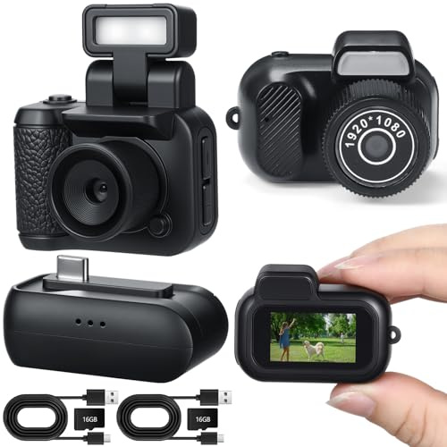 Avenuebool Lot de 2 mini porte-clés 1080p avec caméra DV/caméscope rétro avec 600 minutes d'autonomie, 6 filtres, un avec lampe flash pour enregistrement d'étude de voyage (16 Go)