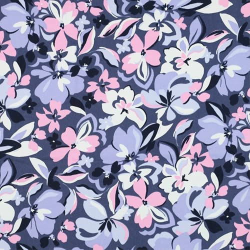 1m French Terry Sweatstoff - keine Meterware- Designs Sommersweat zum Nähen (Blumen Blau Pink F009)