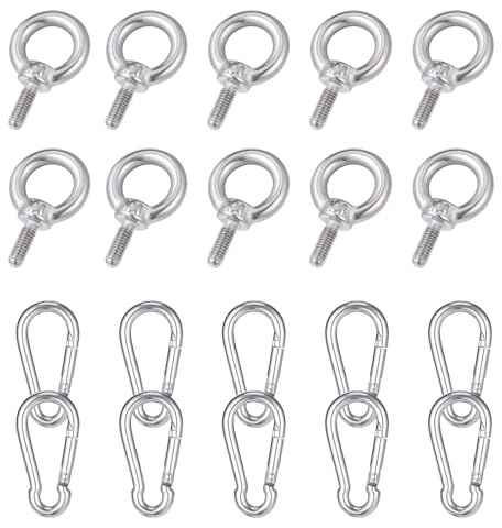 Hejo 10 Stück Ringschraube M4, Augenschraube 304 Edelstahl, Ösenschrauben M4 und zehn Karabiner, Ringschraube mit Gewinde für Befestigungstechnik Campervan, Camping, Dachzelt