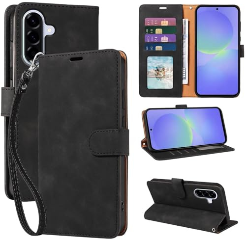 GOTOURED RFID Blocking for Samsung Galaxy A36 Case Wallet (Black) | 4 Card Slots, Soft PU Leather, TPU Inner Shell, Wrist Strap, Kickstand, Magnetic Folio Flip Cover, Shockproof Protective