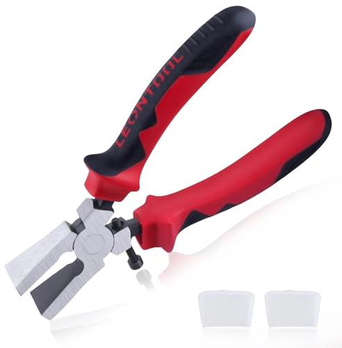 LEONTOOL 6-inch Glass Breaking Pliers Flat Jaw Key Fob Pliers with Rubber Tips, Stained Glass Tools Mosaics Breaking Tool with Adjustable Screw for Key Fob Hardware Install and Stained Glass Work