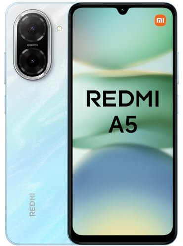 XIAOMI Redmi A5 - Smartphone de 4+128GB, Pantalla inmersiva de 6,88 120 Hz, Potente procesador Octa Core, Cámara Dual AI de 32 MP, 5200 mAh, Cargador no Incluido, Azul (Versión ES)
