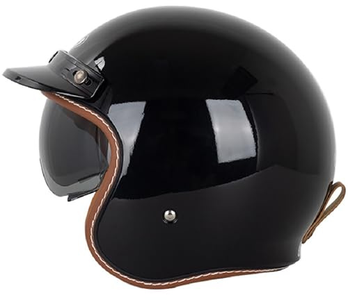 Motorrad Jethelm 3/4 mit Visier, Retro Motorrad Motorradhelm, ECE-Zertifiziert für Herren und Damen - Ideal für Moped, Mofa, Scooter und Roller, Halbschalenhelm