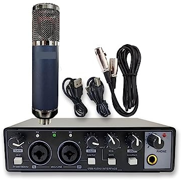 Podcast Kit Complet, Carte son d'enregistrement d'interface Audio USB 2 en 2 sorties Audio professionnelle avec micro d'enregistrement à grand diaphragme