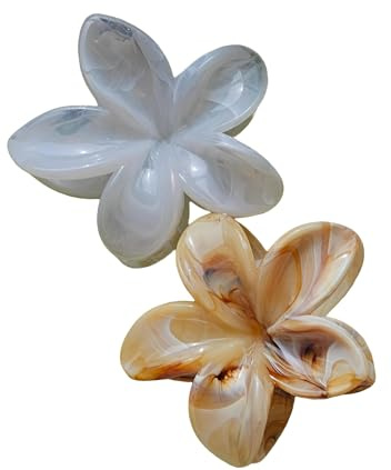 Blumen haarklammer Set 2 Stück – Blumen haarklammern mit mamorader,Rutschfester Halt - Farbe Weiß & Beige - Haarschmuck für alle Haartypen