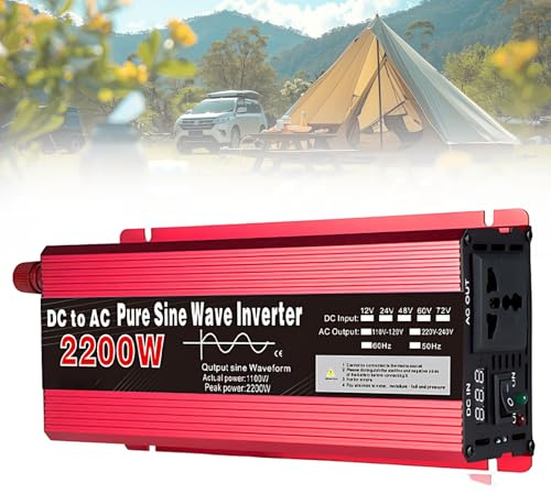CIELOBLOEN Convertisseur Pur Sinus Onduleur 1000W/1600W/2200W/3000W, Transformateur 12V/24V 220V, Onduleur pour Voiture, Solaire et Applications Maison,24v-2200W